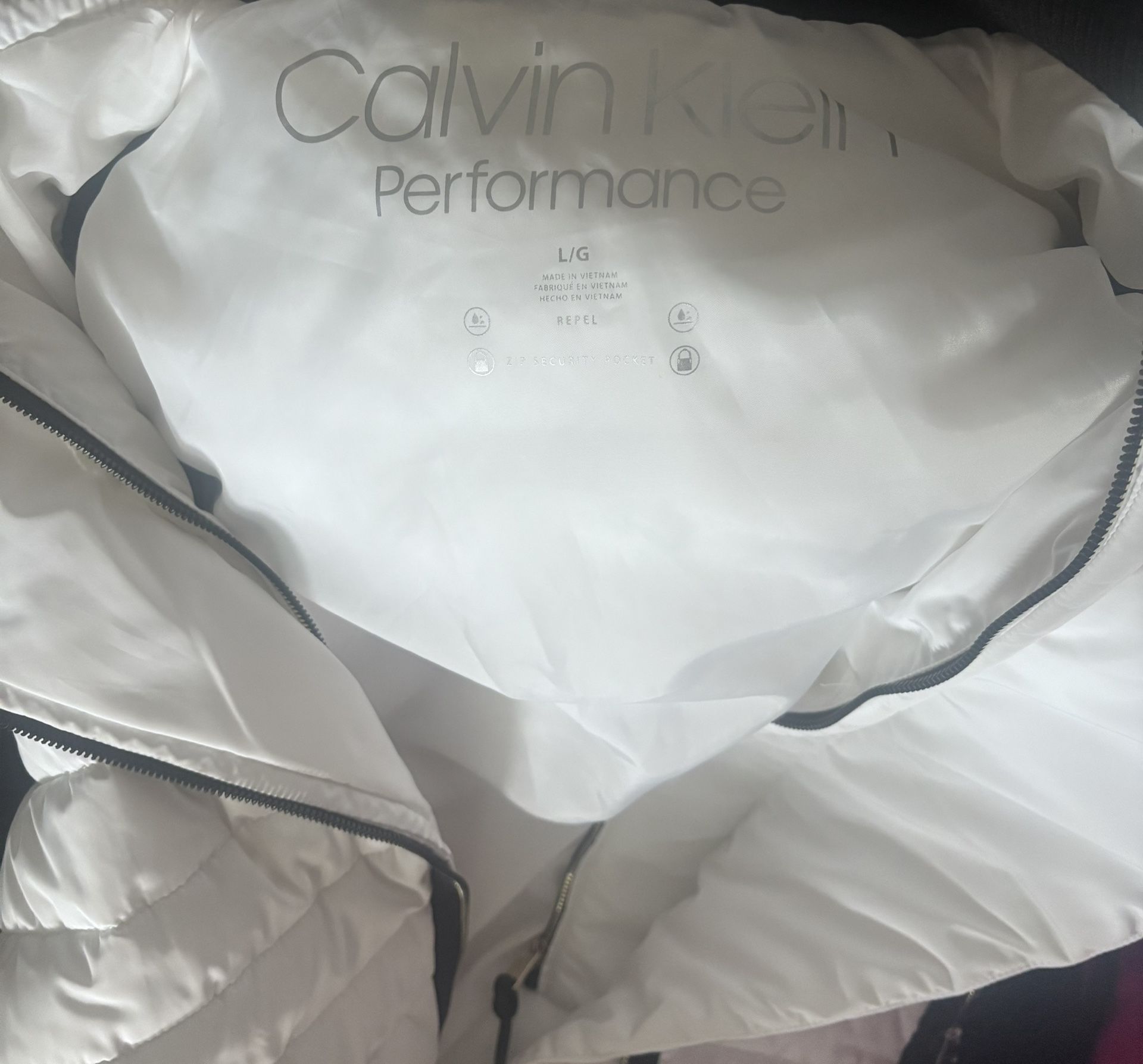 Calvin Klein Walker Jacket White Black Gray Faux Fur L - photo 5