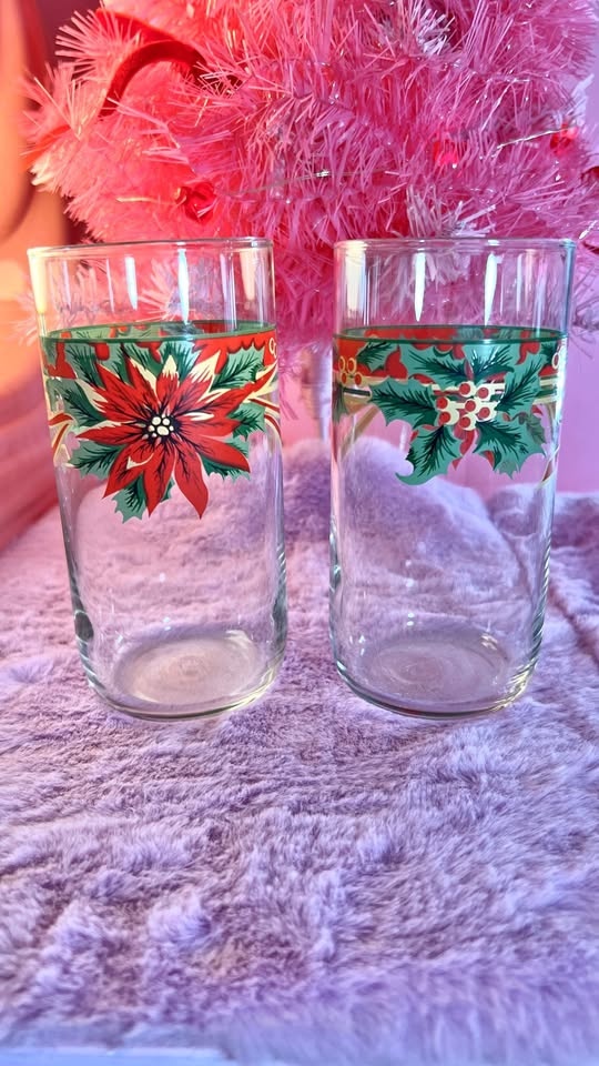 Vintage KIG Poinsettia Glasses