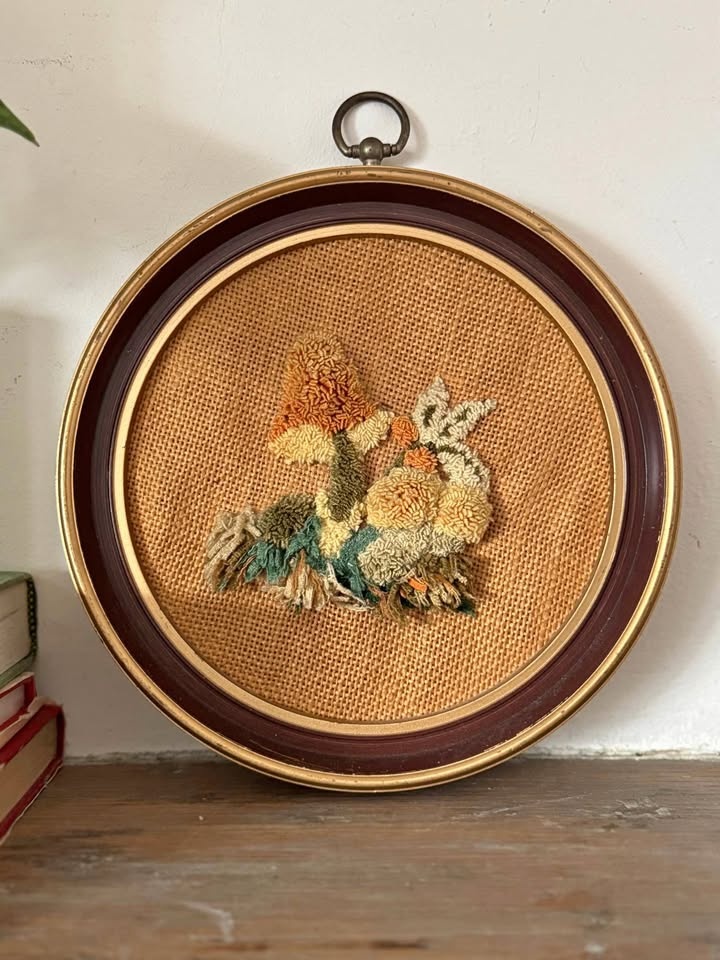 Vintage 70s Mushroom Art - Framed 3D Fiber Decor