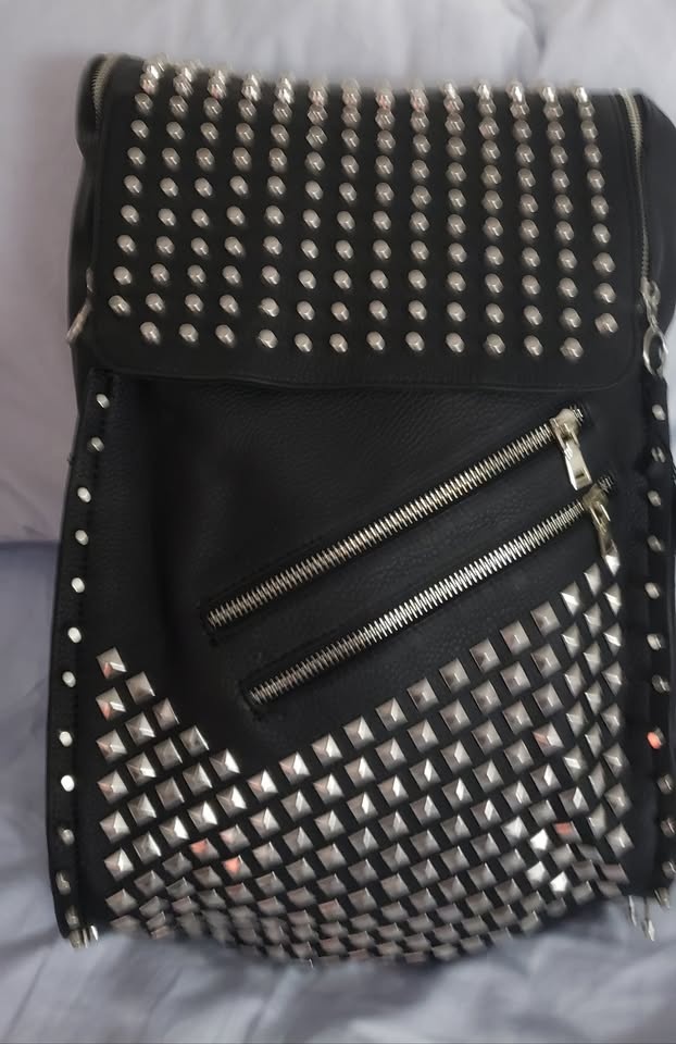 Zara Studded Black Faux Leather Backpack - Genuine