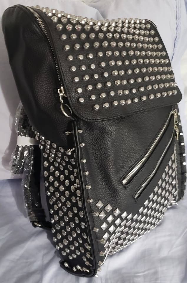 Zara Studded Black Faux Leather Backpack - Genuine - photo 2