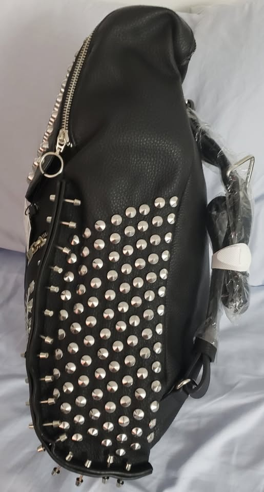 Zara Studded Black Faux Leather Backpack - Genuine - photo 3