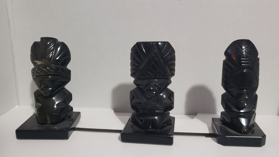 3 Onyx Mayan Gods of Health, Harmony & Abundance Sculptures