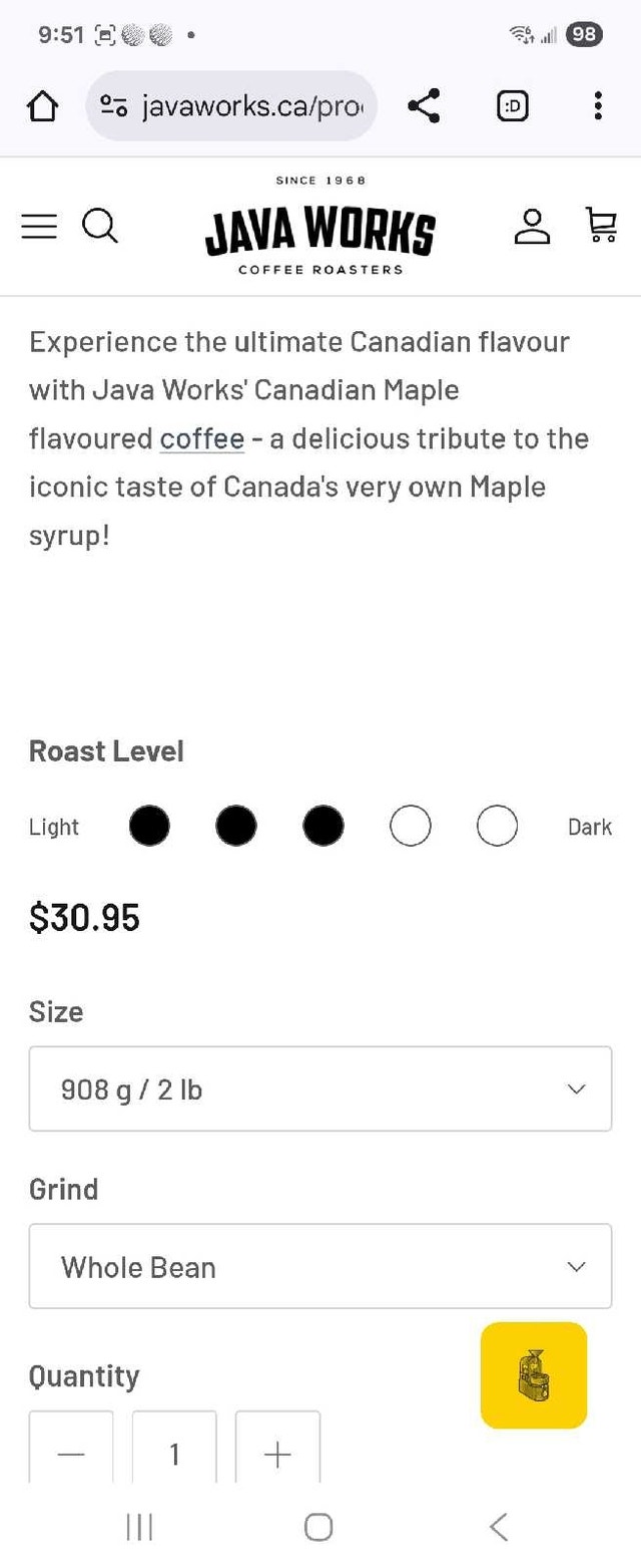 Java Works' Canadian Maple Flavoured Coffee - Whole Bean - photo 3