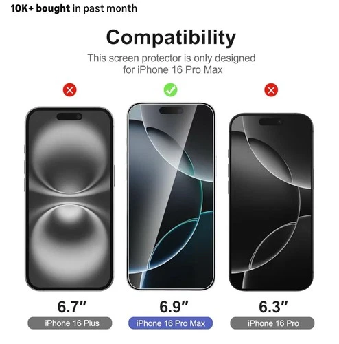 NEW’C 3-Pack Tempered Glass for iPhone 16 Pro Max - photo 2