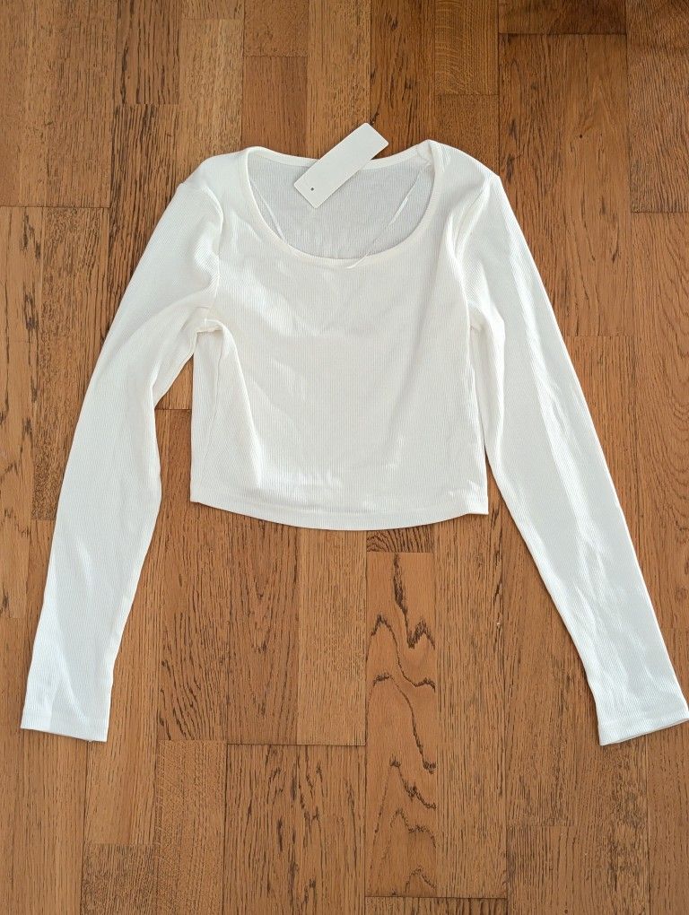 GU Women's Ribbed Long Sleeve Open Collar Top Size Small