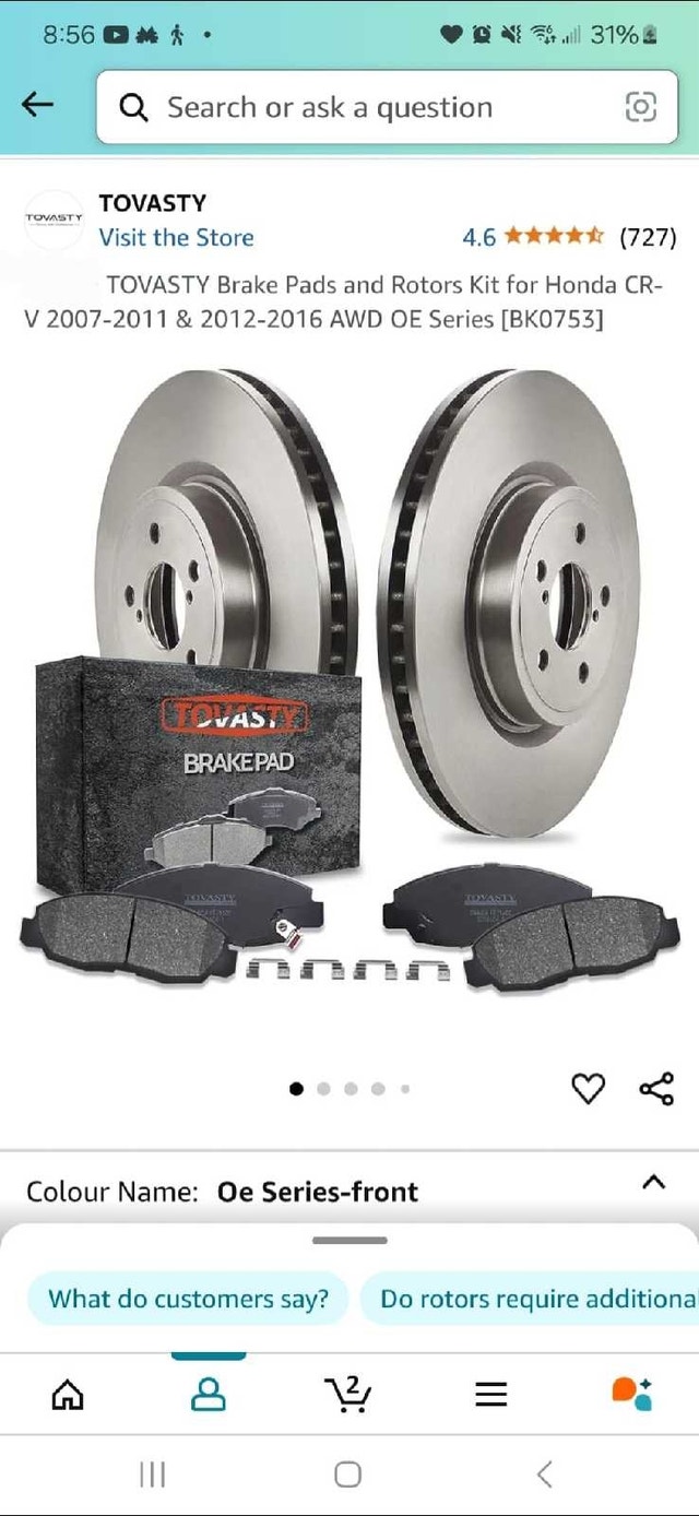 Brand New TOVASTY Rear Brake Pads and Rotors Kit for Honda CR-V