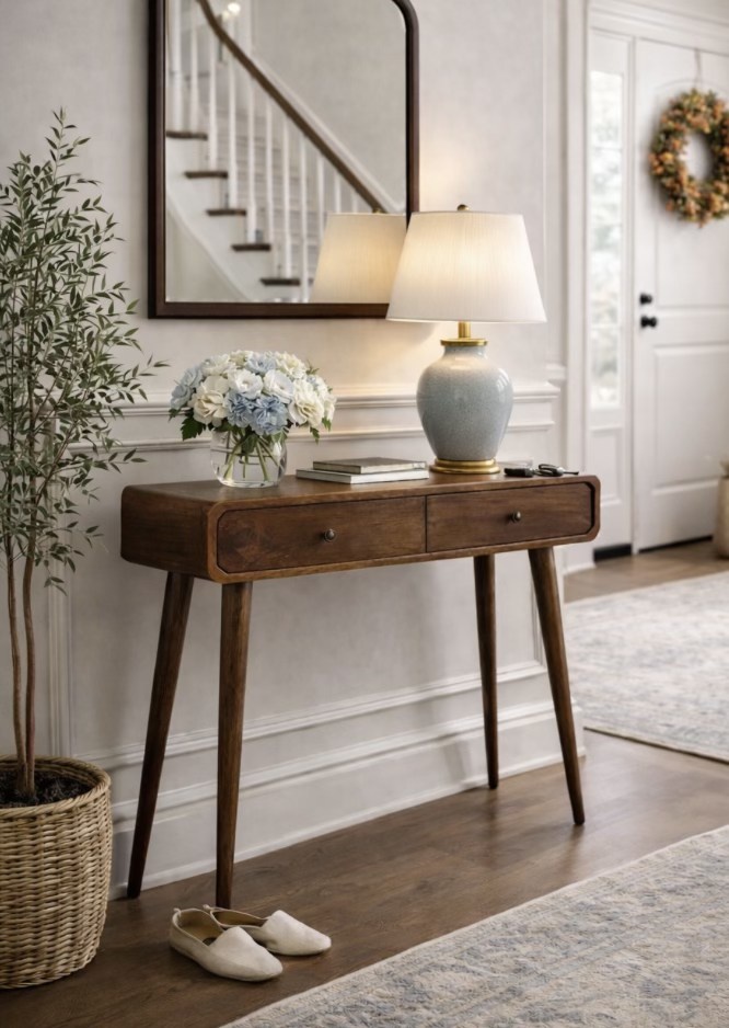 Hand finished solid mango wood console table - Brand new in box