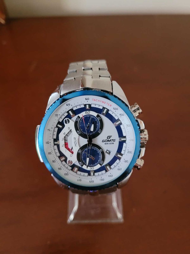 Brand New Gomte WR100M Silver and Blue Chronograph Men's Watch