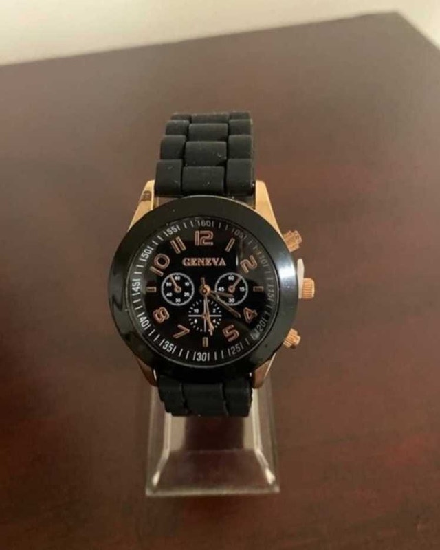 Brand New Geneva Black Watch with Gold Accents