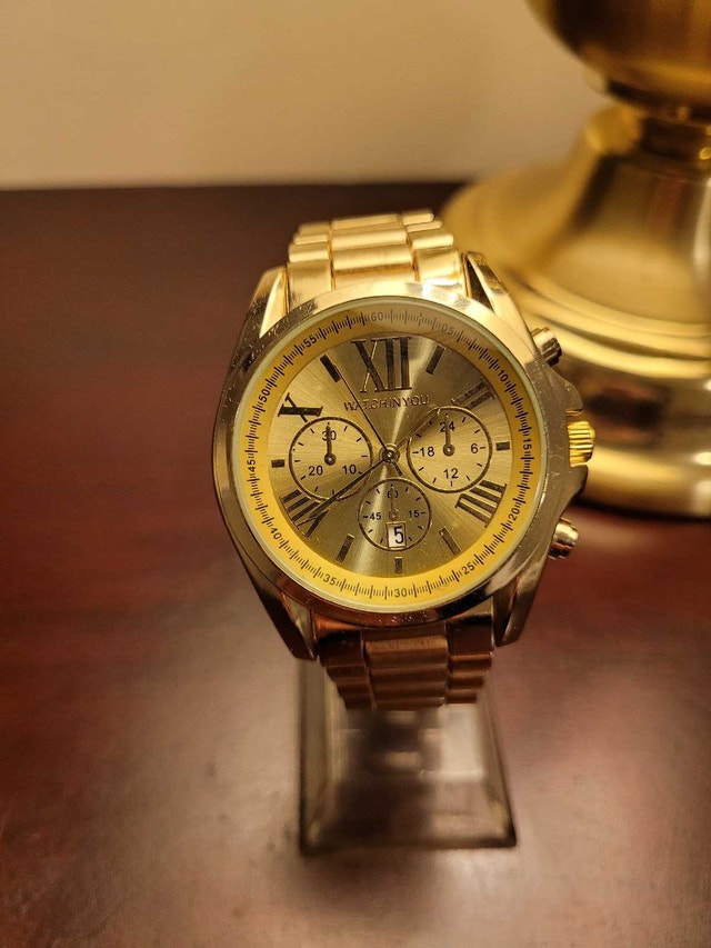 Women's Gold Watch with Chronograph Roman Dial