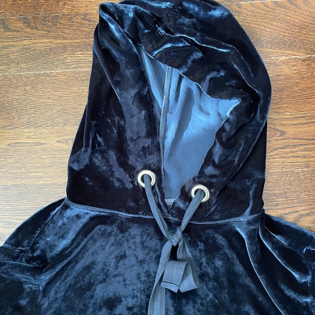 Bella Dahl Navy Blue Velvet Velour Cropped Hoodie Top-XS - photo 3