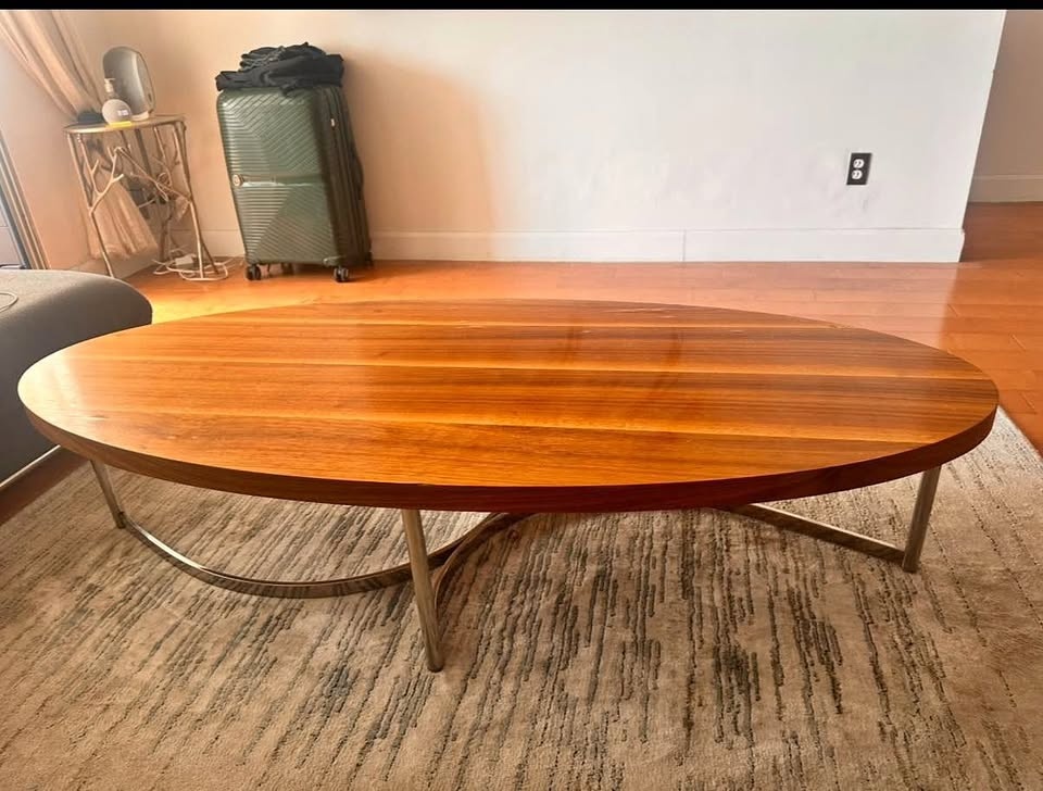 Solid Wood Oval Coffee Table – Modern / Mid-Century Style