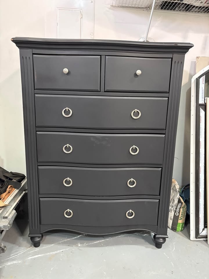 Beautiful black upright tall boy storage chest with silver handl - photo 2