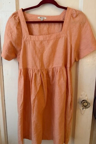 MADEWELL Linen Blend Allie Mini Dress M Peach/Pastel Orange