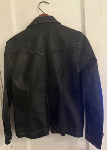 Vintage Women's Swann Leather Jacket Black White Stitching Size - photo 2