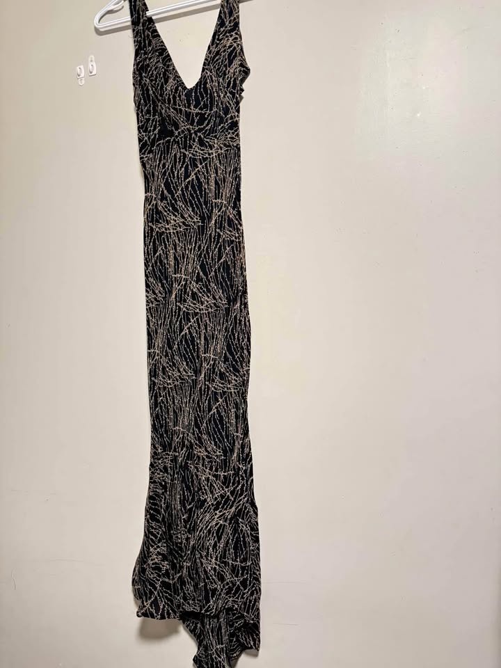 Elegant Dalia MacPhee Women Long Dress Black with Beige Patern