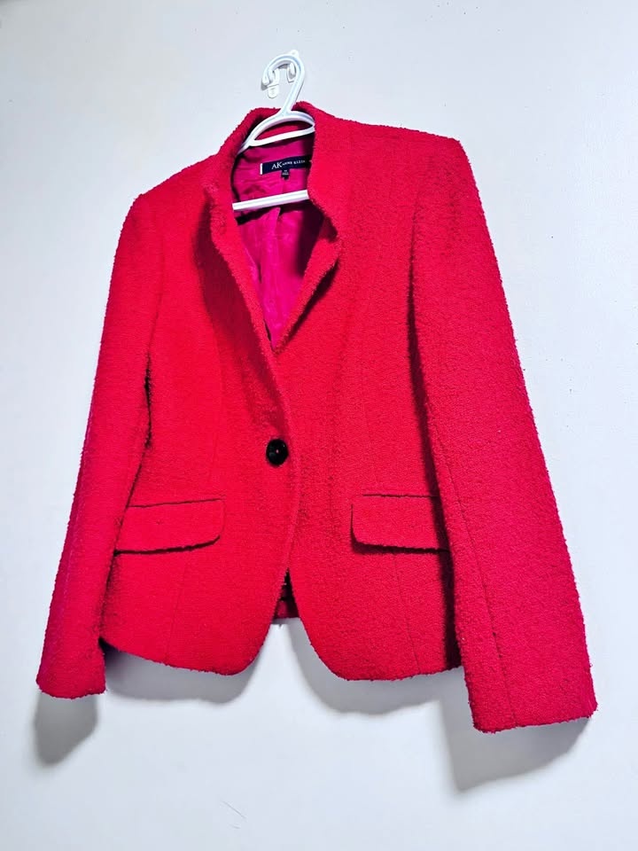 Anne Klein Women’s Red Popcorn Knit Peacoat Size 14 EUC