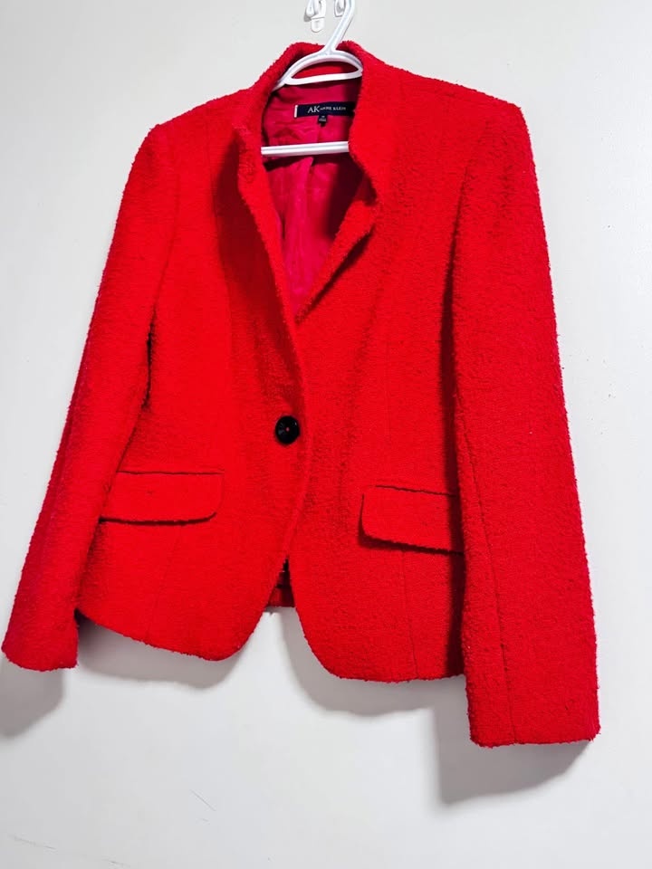 Anne Klein Women’s Red Popcorn Knit Peacoat Size 14 EUC - photo 3