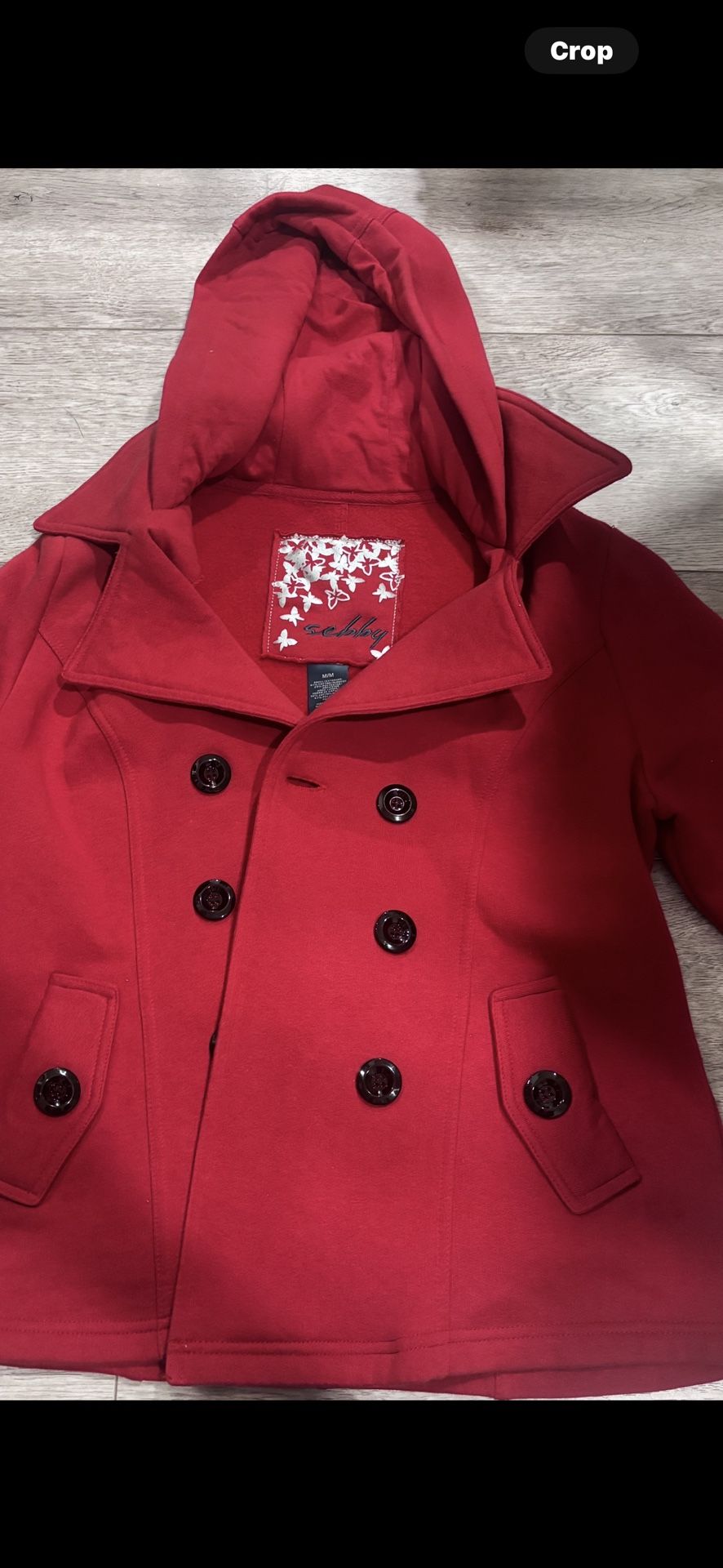 Sebby Collection Women’s Red Hooded Peacoat – Size Medium - photo 3