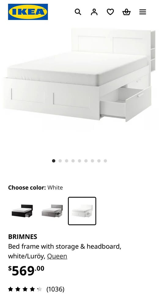 Queen Bedframe with drawers & headboard (IKEA Brimnes white) - photo 2