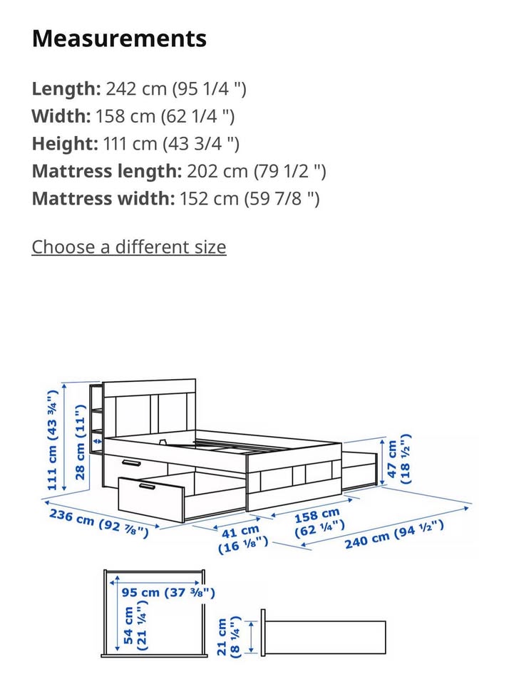 Queen Bedframe with drawers & headboard (IKEA Brimnes white) - photo 3
