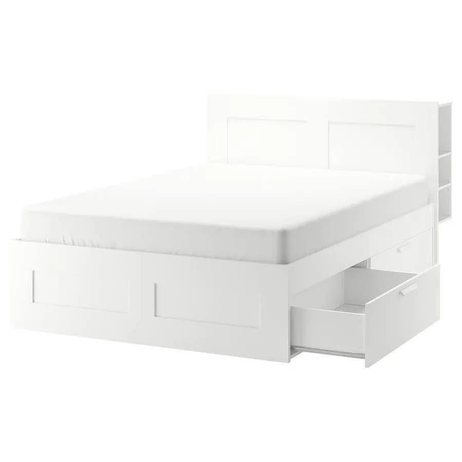 Queen Bedframe with drawers & headboard (IKEA Brimnes white) thumbnail