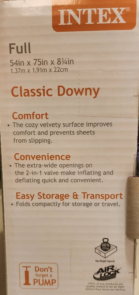 Intex Classic Downy Air Mattress - Full Size (New in Box) - photo 2