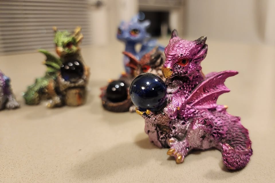 Collection of 5 Fantasy Dragon Figurines with Glass Orbs - photo 2