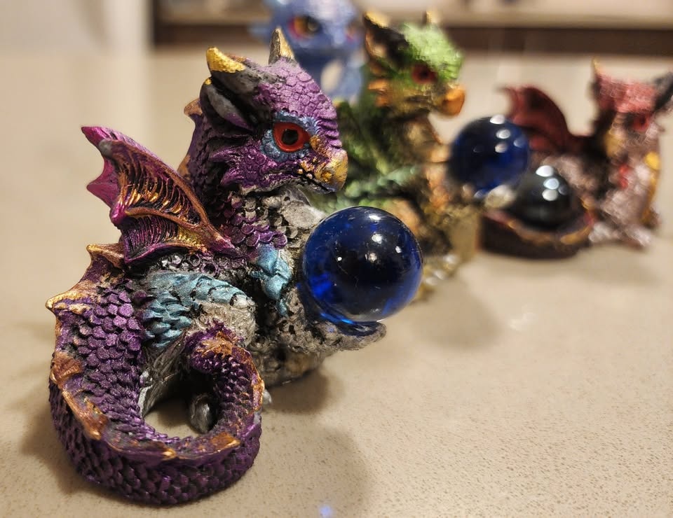 Collection of 5 Fantasy Dragon Figurines with Glass Orbs - photo 3