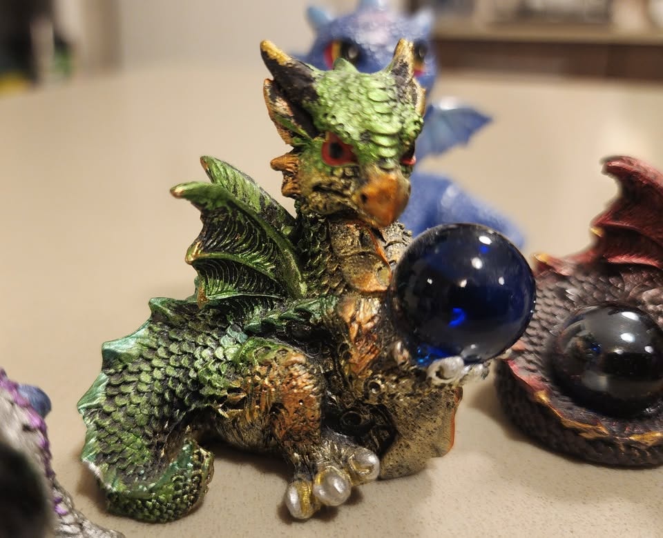 Collection of 5 Fantasy Dragon Figurines with Glass Orbs - photo 4