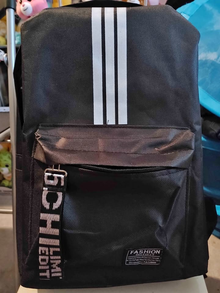 Kids Black Backpack with White Stripes - Brand New