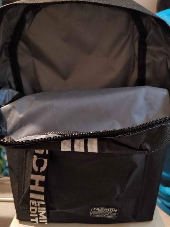 Kids Black Backpack with White Stripes - Brand New - photo 3