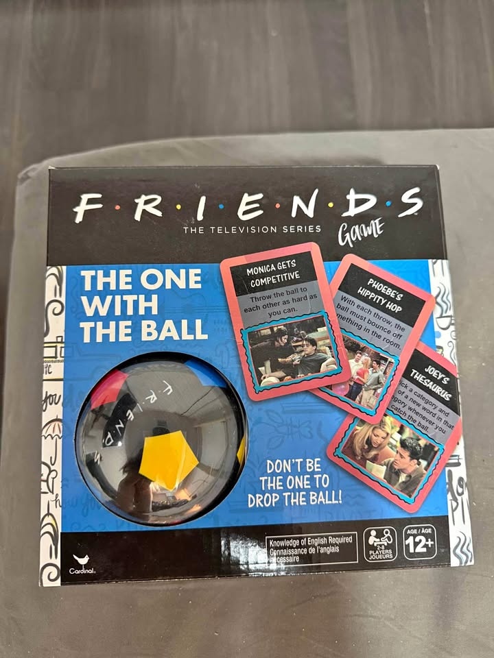 Friends board game with cards and a ball