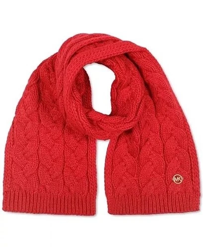 MICHAEL KORS Cable-Knit Braided Scarf Crimson