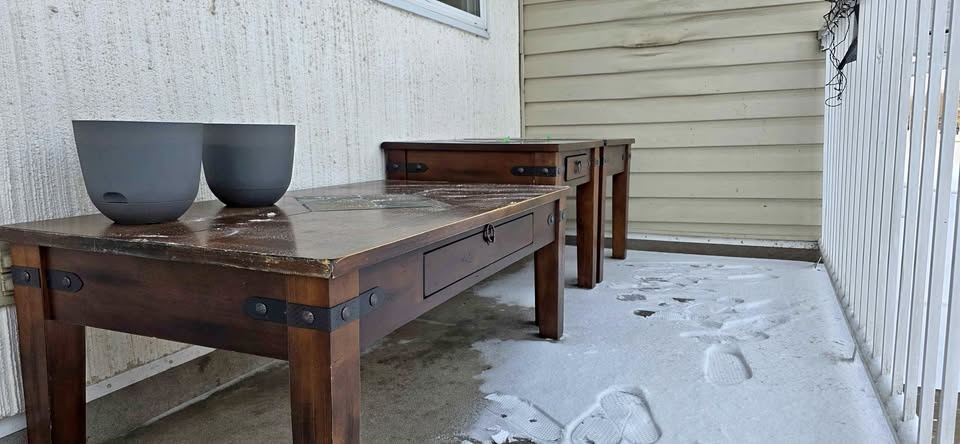 Set: Rustic coffee table and 2 end tables