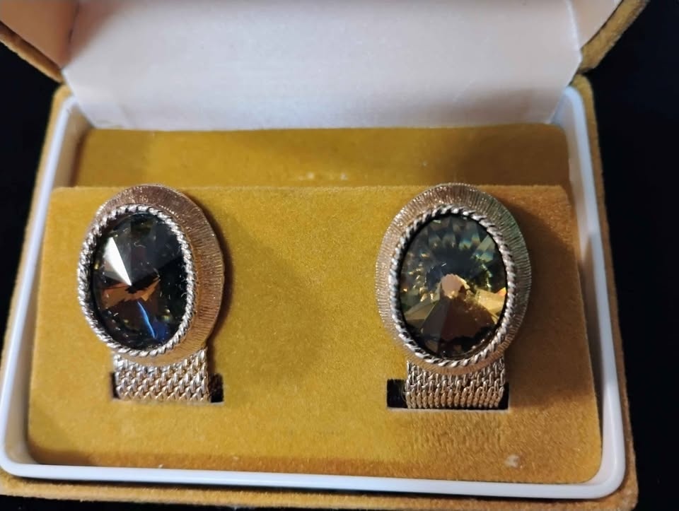 MEN'S SWANK CUFF LINKS GOLD TONED MULTI COLORED STONES W/ ORIGIN - photo 2