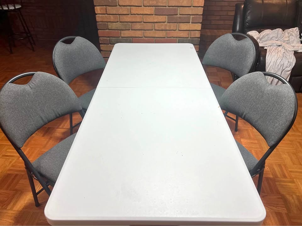 Sets of white table and four chair