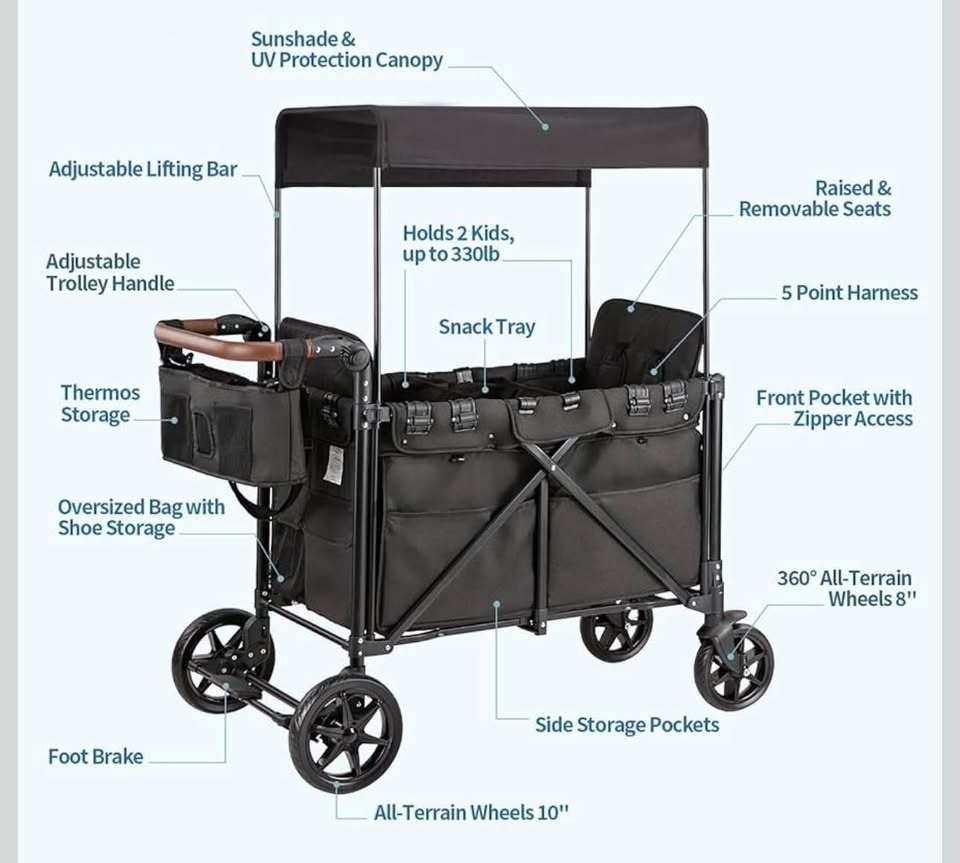 2-Seater Stroller, Outdoor Off-Road Baby Stroller - photo 5
