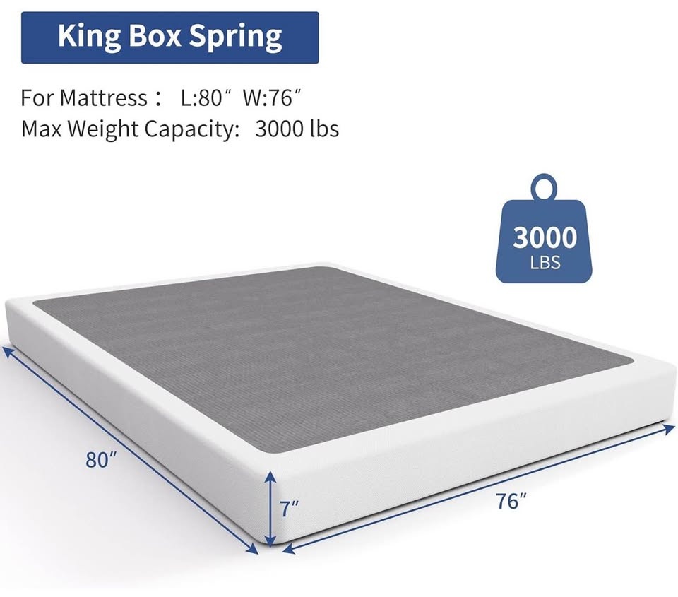 7-inca box spring, low-profile metal mattress base 80”x76”x7” - photo 2