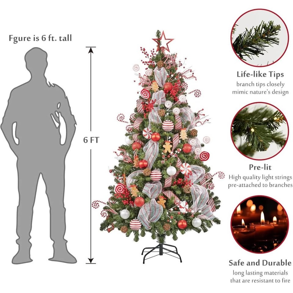 WBHome 6FT Pre-lit Artificial Christmas Tree with LED Lights & O - photo 3