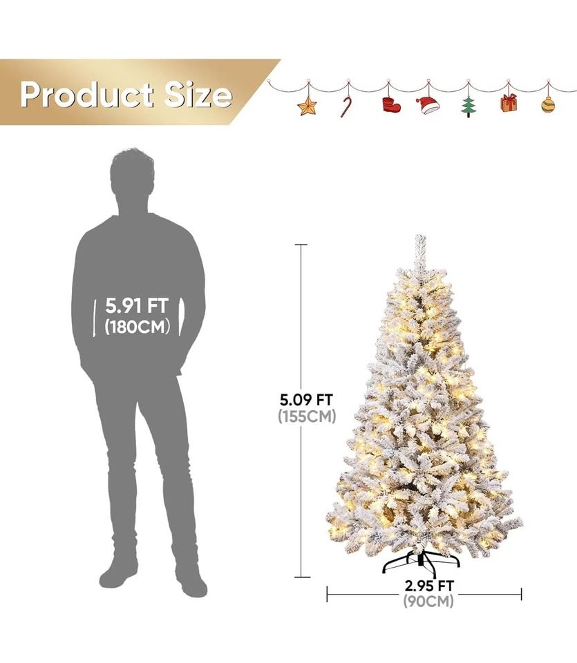 Northroad 5ft Pre-lit Flocked Christmas Tree – 200 Lights - photo 2