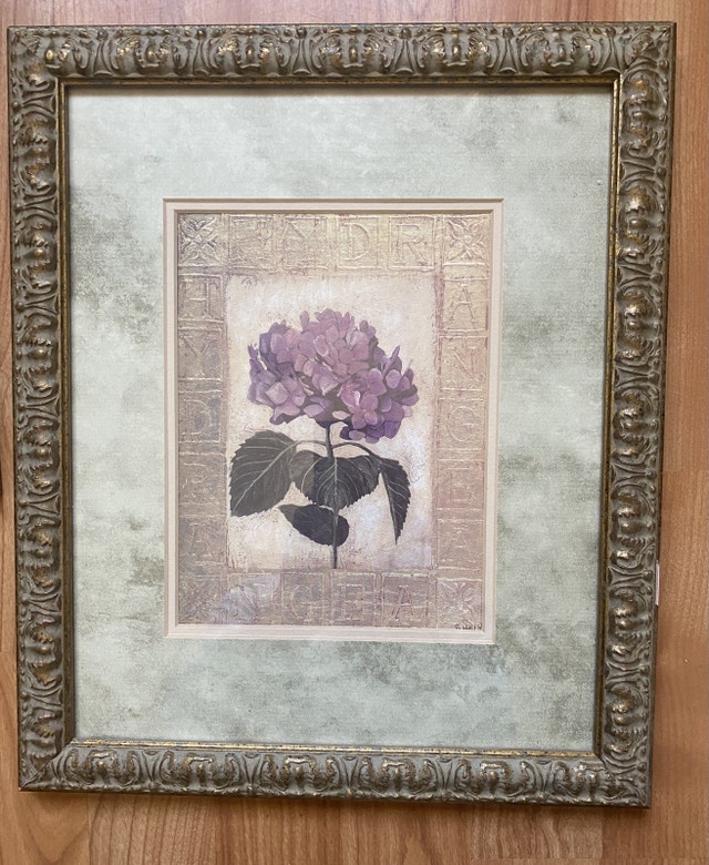 Floral Hydrangea Print Pansy Ornate Antique Gold Framed