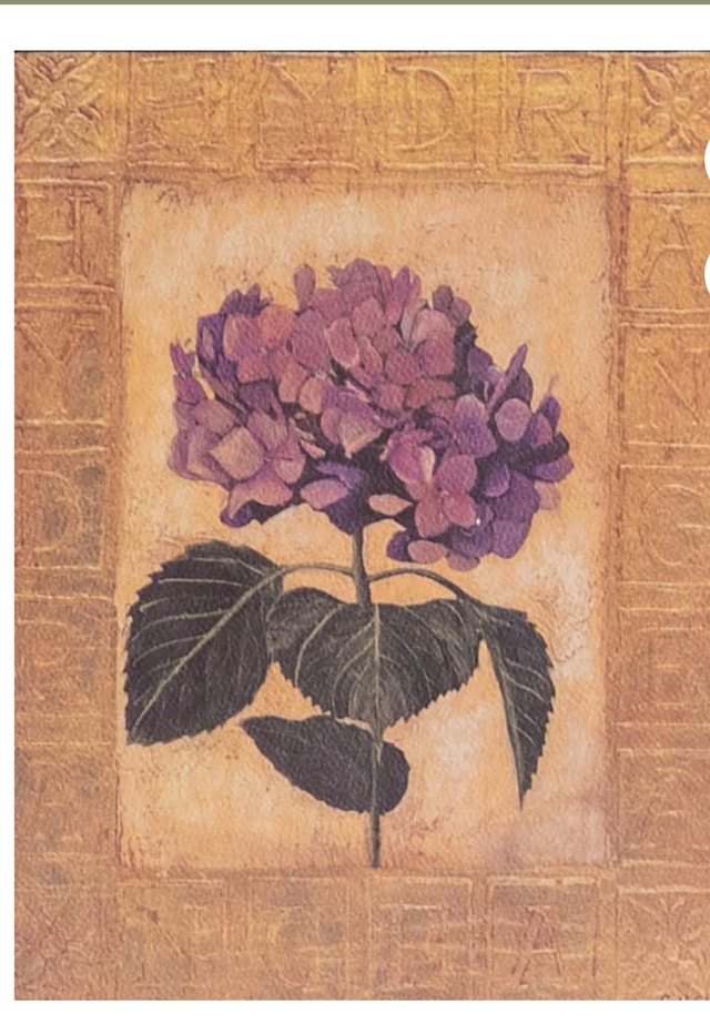 Floral Hydrangea Print Pansy Ornate Antique Gold Framed - photo 2