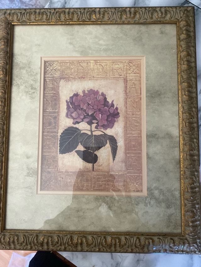Floral Hydrangea Print Pansy Ornate Antique Gold Framed - photo 3
