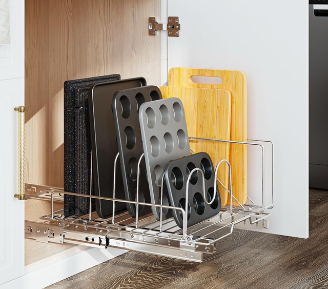Slide Out Cutting Board, Bakeware, and Tray Organizer