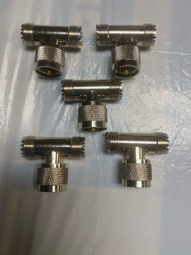 5 Pcs UHF Triple T Type Male to Dual Female Coaxial Conne