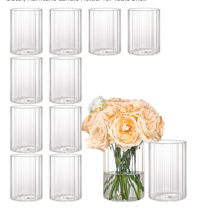 12pcs 4 Inch Clear Flower Ribbed Vases