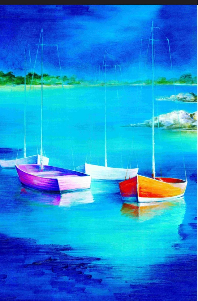" Coastal Sailboats " Painting Print 36”x 24”