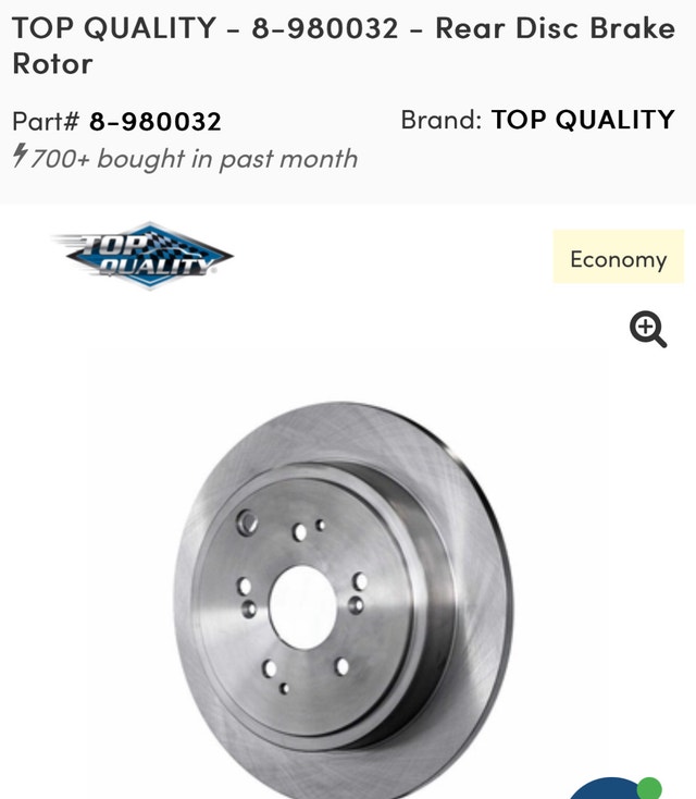 TOP QUALI REAR DISC BRAKE ROTOR 8-980032 FOR HONDA PILOT ACURA